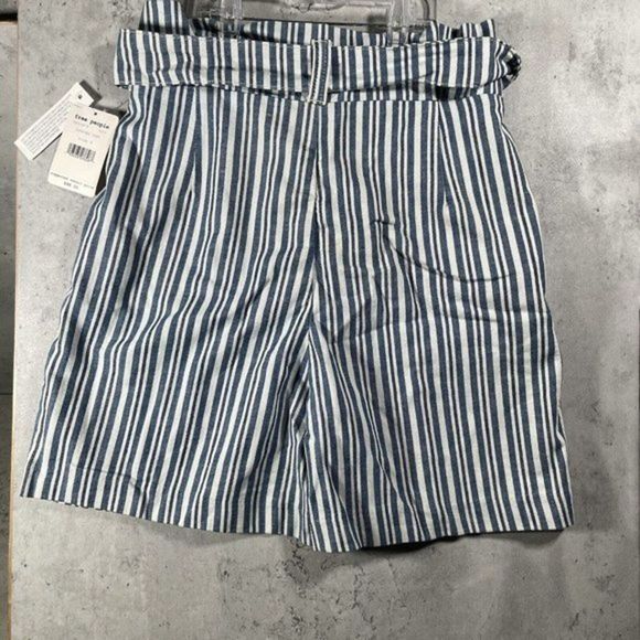 NWT FREE PEOPLE Womens Hi-Rise Knit Belted Striped Indigo Blue Shorts Size 4 - Picture 2 of 12